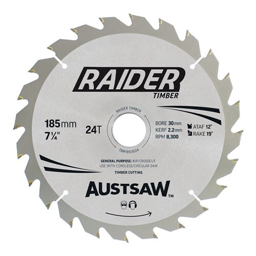 Austsaw Raider Timber Blade 185mm x 30/20 mm Bore x 24 Teeth