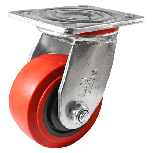EasyRoll 100mm Red Urethane Swivel Plate Castor - J2 Series