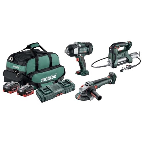 Metabo MET18MX3SB2HD5.5DN 18V Brushless 3/4" Impact Wrench, Grease Gun & 125mm Angle Grinder