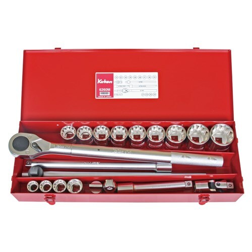 Ko-Ken Socket Set 3/4" Drive 12Point 15/16 - 2" AF, 25pcs - KO6260A