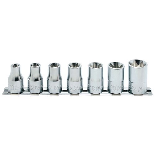 Ko-Ken Torx Socket Set On Rail 1/2" Drive E10 - E24, 7pcs. - KORS4425/7