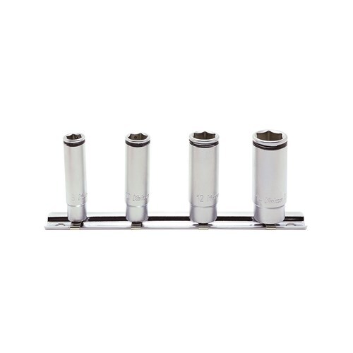 Ko-Ken Nut Grip Deep Socket Set On Rail 1/4" Drive x 8 - 14mm, 4pcs