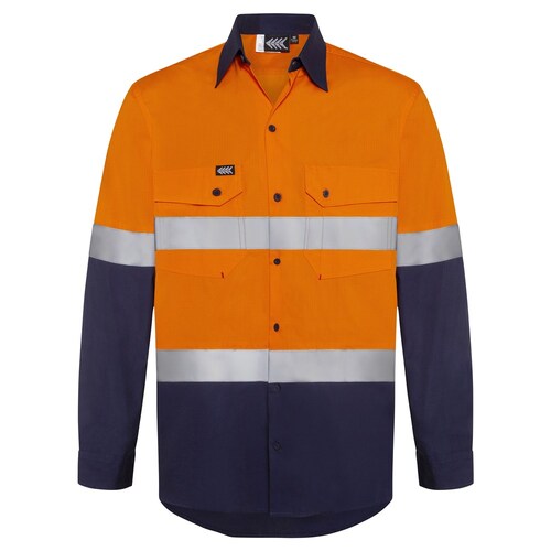 Boomerang Mens Hi-Vis Cotton Ripstop Shirt Orange/Navy Small