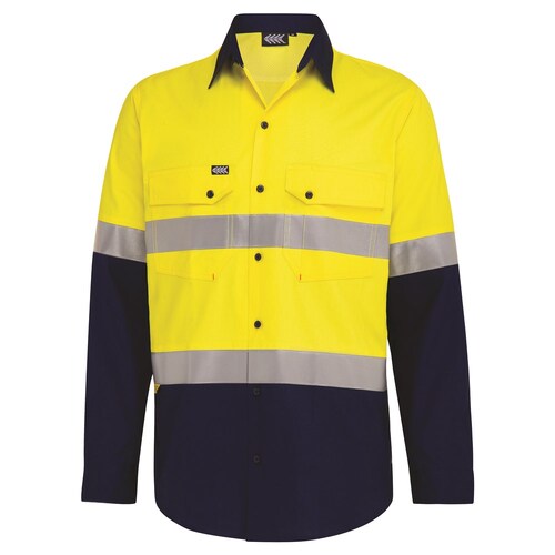 Boomerang Mens Hi-Vis Cotton Ripstop Shirt Yellow/Navy Small