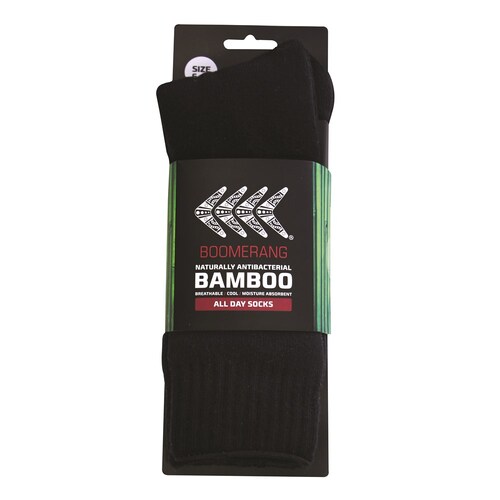 Boomerang Bamboo Socks Black, Size 6 - 10