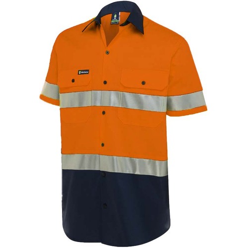 WS Workwear Horizontal Vented Mens Button-Up Shirt Orange/Navy - Small