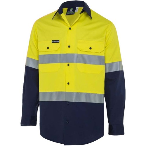 WS Workwear Horizontal Vented Mens Hi-Vis Button-Up Shirt Yellow/Navy XL