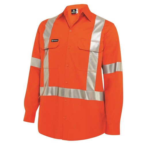 WS Workwear Mens Hi-Vis Button-Up Shirt W/ H-X-Reflective Tape, Medium