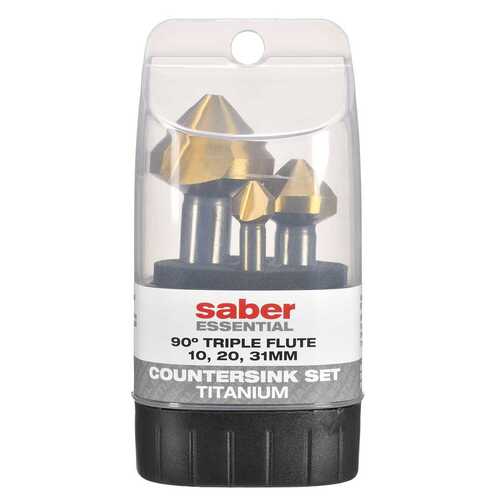 Saber Essentials TiN Coated Triple Flute Round Shank 90° Countersink Set