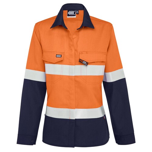 Boomerang Womens Hi-Vis FR Button-Up Shirt W/ Reflective Tape PPE2 Orange/Navy Size 6