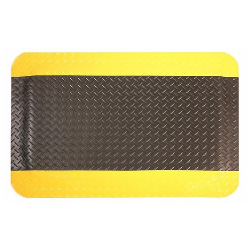 Anti-Fatigue Diamond Plate Gel Mat 600 x 900mm Black/Safety Yellow