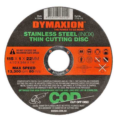 Dymaxion Stainless Steel (INOX) Thin Cutting Disc 115 x 1 x 22mm - Pack of 25