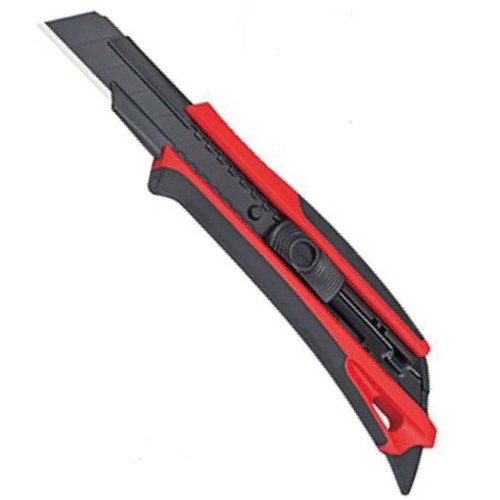 Tajima Utility Knife 25mm Auto-Lock W/ FIN Cutter & Comfort Grip - Red