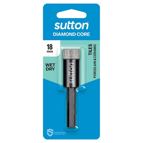 Sutton 18mm Diamond Core Drill Bit Wet/Dry Hex Shank - D618H1800