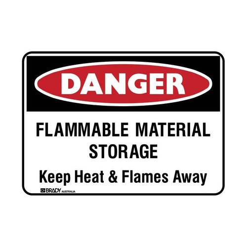 Danger Sign - Flammable Material Storage Keep Heat & Flames Away 300 x 225mm Metal
