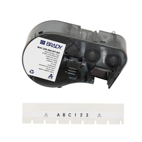 Brady M4C-250-595-WT-BK All Weather Permanent Adhesive Vinyl Label - 6.35mm x 7.6m, Black On White