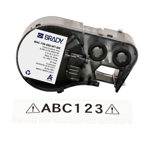 Brady M4C-750-595-WT-BK All Weather Permanent Adhesive Vinyl Label - 19.05mm x 7.6m, Black On White
