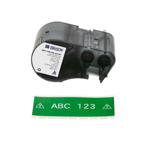 Brady M5C-1500-595-GN-WT All Weather Permanent Adhesive Vinyl Label - 38.2mm x 7.6m, White On Green