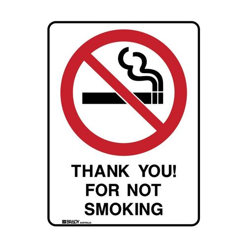 Brady Sign - Thank You For Not Smoking 300 x 450mm Metal