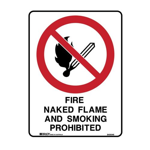 Brady Sign - Fire Naked Flame And Smoking Prohibited 300 x 450mm SS