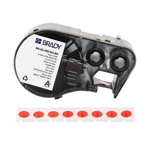 Brady Aggressive Adhesive Multi-Purpose Nylon Label 9.53mm Dia., Black On Red