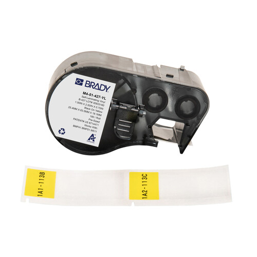 Brady Self-Laminating Vinyl Wrap Around Label 63.5 x 25.4mm, Black On Yellow/Clear