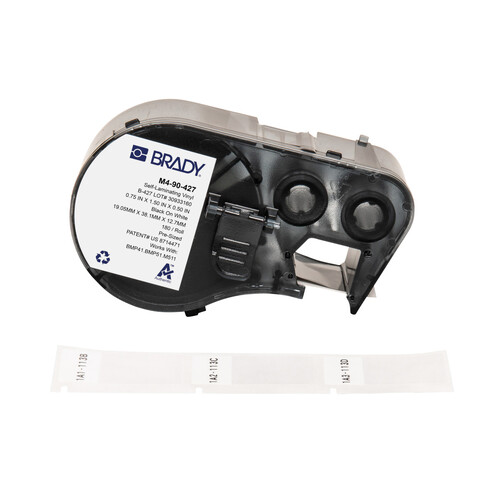 Brady Self-Laminating Vinyl Wrap Around Label 38.1 x 19.05mm, Black On White/Clear