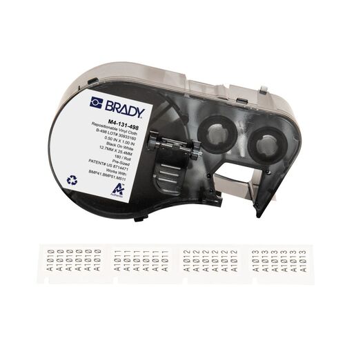 Brady Repositionable Multi-Purpose Vinyl Cloth Label 12.7 x 25.4mm, Black On White