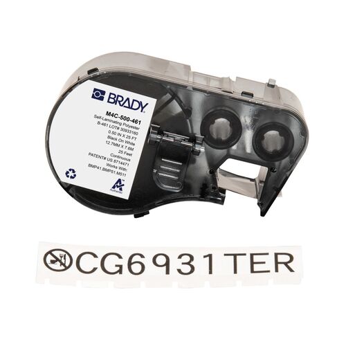 Brady Self-Laminating Cryogenic Polyester Label 12.7mm x 7.6m, Black On White