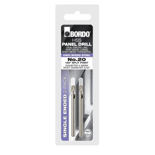Bordo No.20 HSS Bright Single Ended Panel Drill Bit (Clam) - 2/Pack