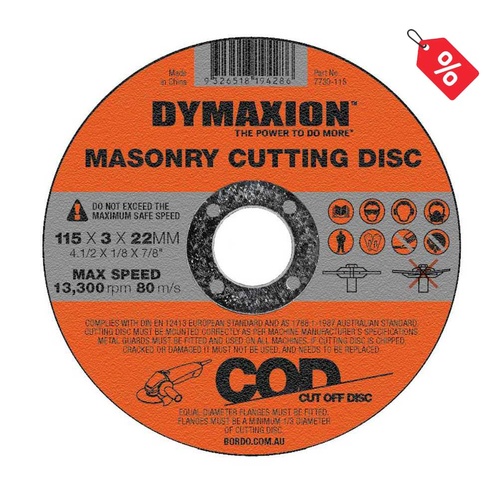 Dymaxion Masonry Cutting Disc 115 x 3 x 22mm Bore - Pack of 5